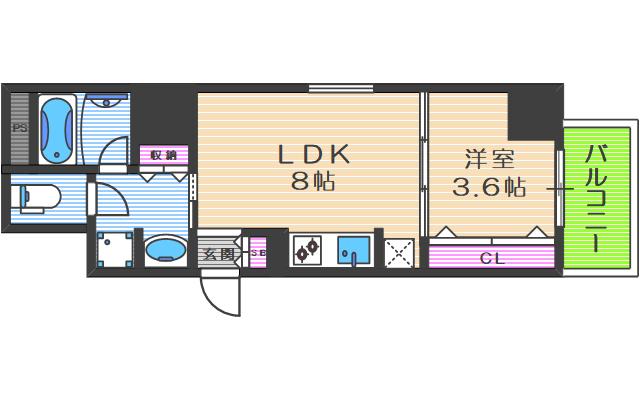 トモ南堀江(1LDK/9階)の間取り写真