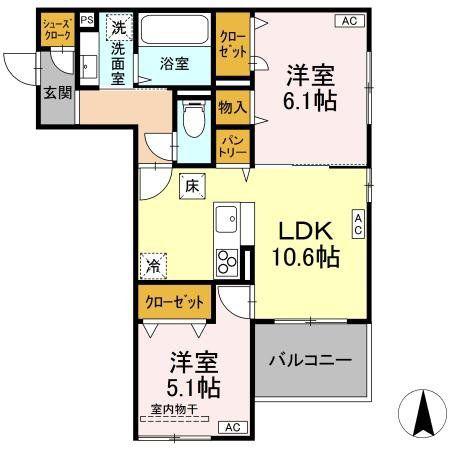 D-ROOM七曲II(2LDK/2階)の間取り写真