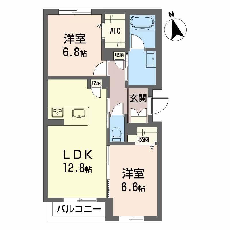 グランディア古川(2LDK/2階)の間取り写真