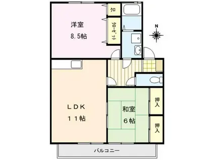 ハイカムール国分(2LDK/2階)の間取り写真