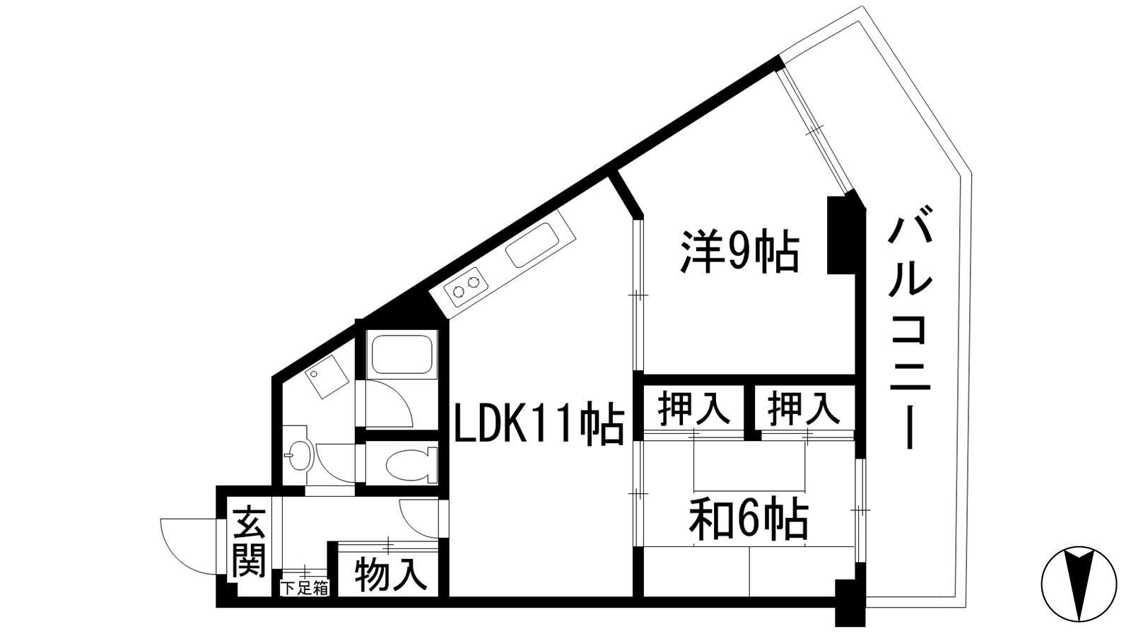 シャルム甲陽園(2LDK/10階)の間取り写真