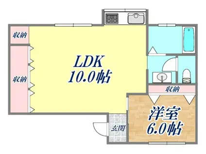 西宮フラワーハイツ(1LDK/4階)の間取り写真