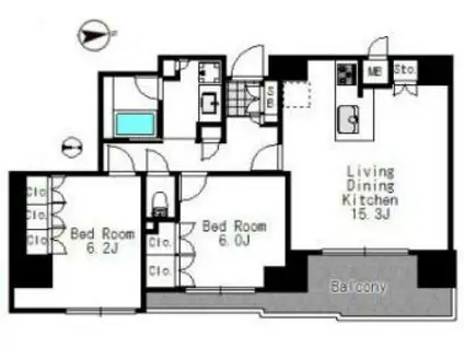ニューシティアパートメンツ西大島(2LDK/9階)の間取り写真
