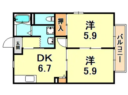 ソレイユ六甲(2DK/1階)の間取り写真