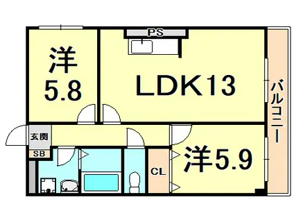 ファミーユ仁川(2LDK/2階)の間取り写真