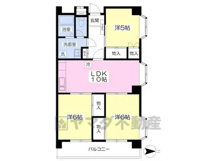 アビタシオン東宿郷(3LDK/6階)の間取り写真