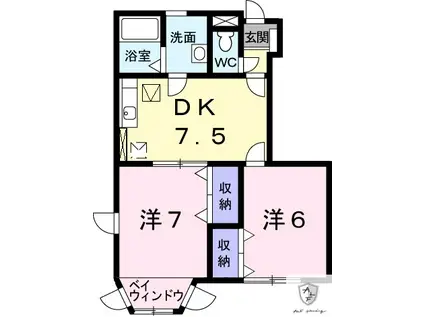 フォルム21A棟(2DK/1階)の間取り写真