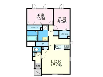 フレンドB(2LDK/1階)の間取り写真