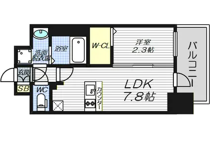 ファステート難波ミライズ(1DK/4階)の間取り写真