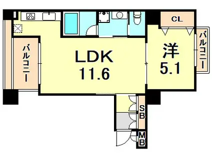 ワコーレ元町山手1.D(1LDK/1階)の間取り写真