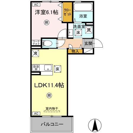 SAKURA A棟(1LDK/1階)の間取り写真