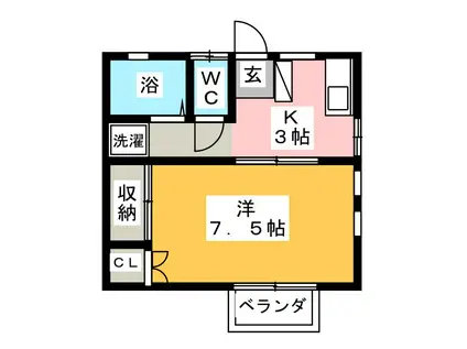 パークハイツII(1K/2階)の間取り写真