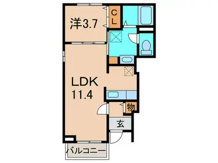 エテルノ松ヶ丘III(1LDK/1階)の間取り写真