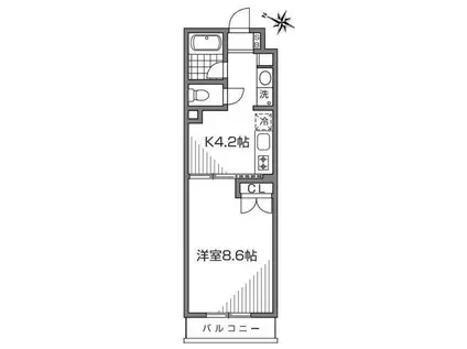 ラコリッタカラスヤマ(1K/1階)の間取り写真