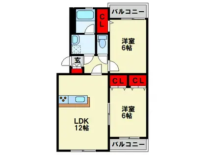 プレステージ緑ヶ丘(2LDK/2階)の間取り写真