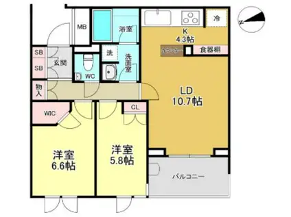 パークシティ浜田山C棟(2LDK/4階)の間取り写真