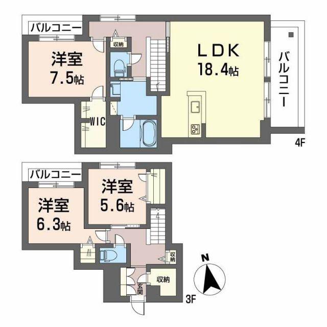 ディアマント番町(3LDK/3階)の間取り写真