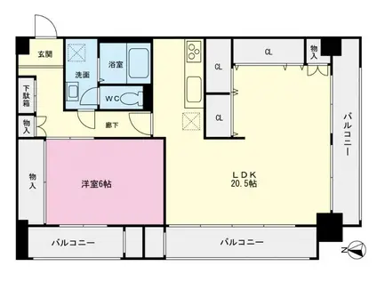 ファミール屏風ヶ浦(1LDK/6階)の間取り写真