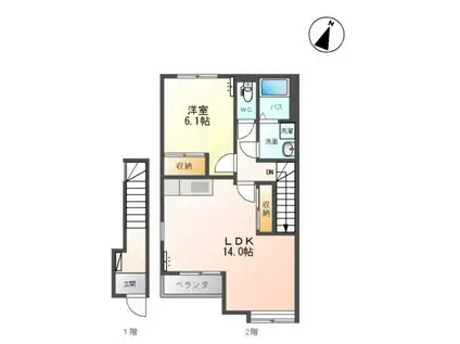 サンプレス・ラビアンKN(1LDK/2階)の間取り写真