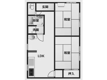 上毛電鉄 江木駅 徒歩20分 2階建 築53年(2LDK/1階)の間取り写真