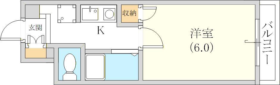 クリスタルコート下山手(1K/3階)の間取り写真