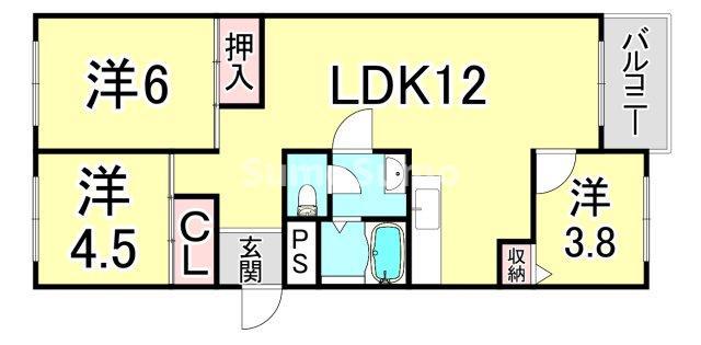 芦屋浜高層 2号棟(3LDK/11階)の間取り写真