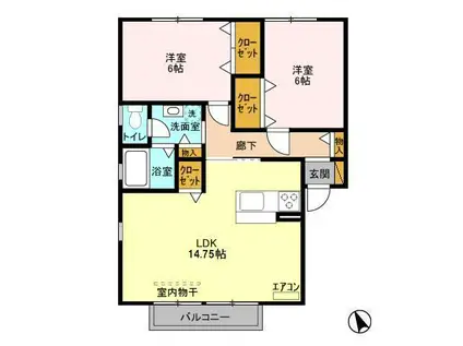 ドリームマウンテンB(2LDK/2階)の間取り写真