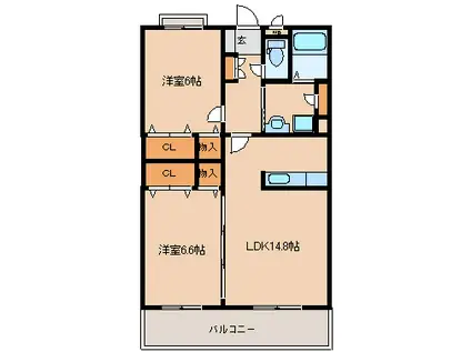 エスポワールII(2LDK/1階)の間取り写真