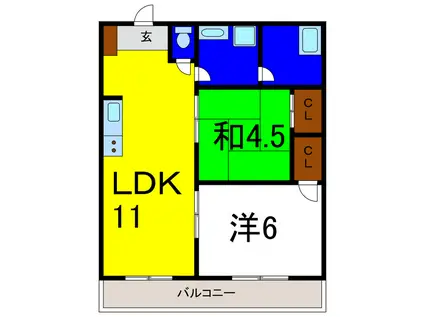 第1木内ハイツ(2LDK/3階)の間取り写真