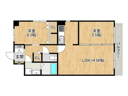 メイユール(2LDK/2階)の間取り写真