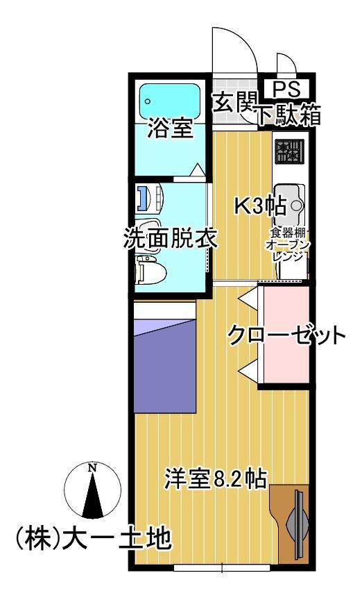 ラポール材木町(1K/2階)の間取り写真
