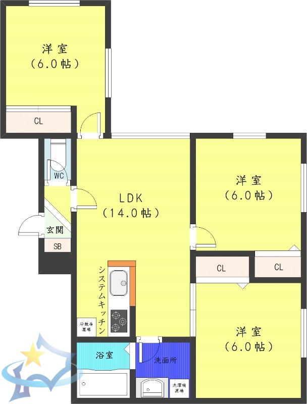 HAL旭山公園通(3LDK/2階)の間取り写真