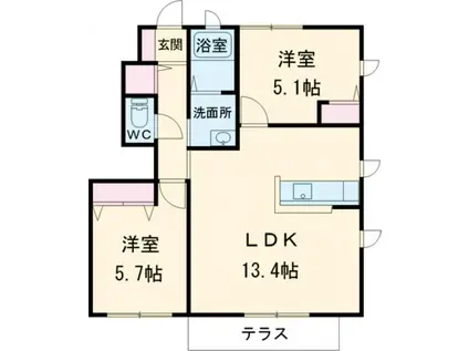 セントラル ヴィラッジュ C棟(2LDK/1階)の間取り写真
