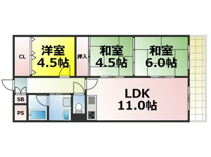 ドエル大正(3LDK/4階)の間取り写真