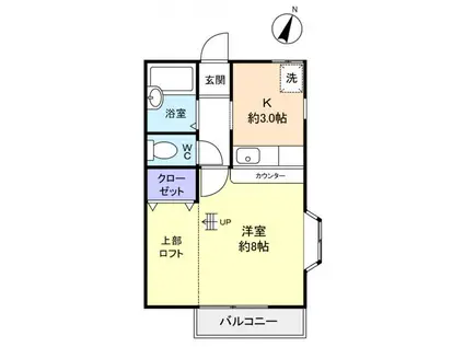 レインボーハイツ小林II(1K/2階)の間取り写真