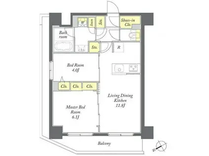 ディームス根岸(2LDK/4階)の間取り写真