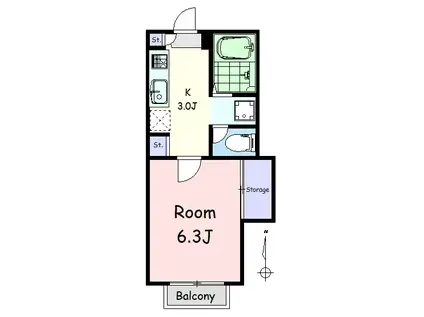 グリーンハイムK(1K/2階)の間取り写真