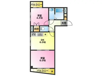 サンヒルズ元住吉(2DK/1階)の間取り写真