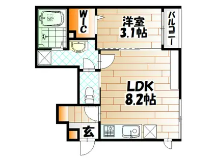 LILA城野(1LDK/1階)の間取り写真