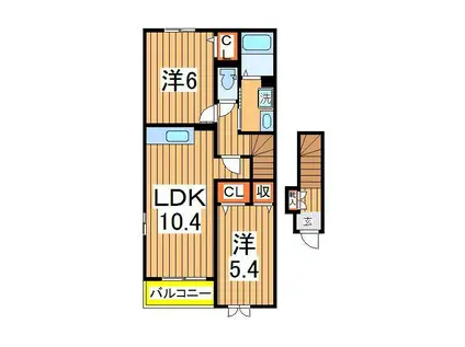 ブリリアントガーデンアゼリアB(2LDK/2階)の間取り写真