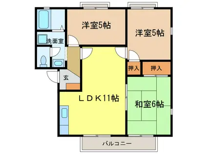 サザンハイツB(3LDK/2階)の間取り写真