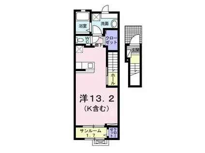 フラーゼ(ワンルーム/2階)の間取り写真