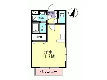 タオルミーナ(ワンルーム/2階)の間取り写真