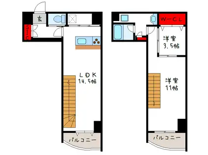 プレミアム長瀬(2LDK/3階)の間取り写真