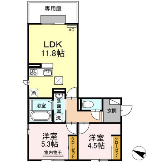 ラ フィオーレ(2LDK/1階)の間取り写真