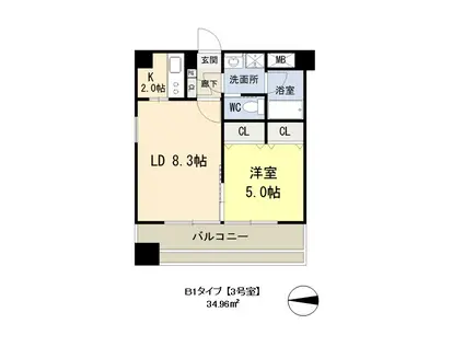 ドゥーエ谷町(1LDK/4階)の間取り写真