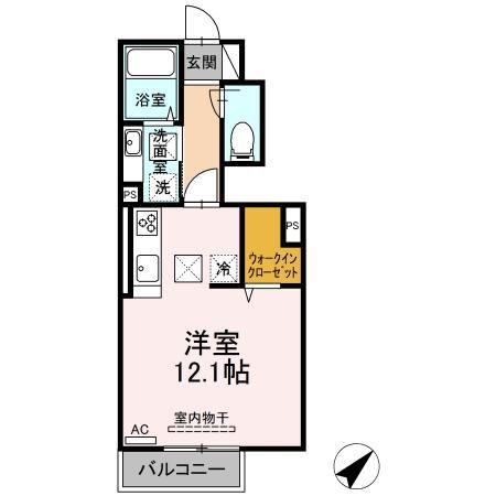 ガーデンリバーハイツ御領(ワンルーム/1階)の間取り写真
