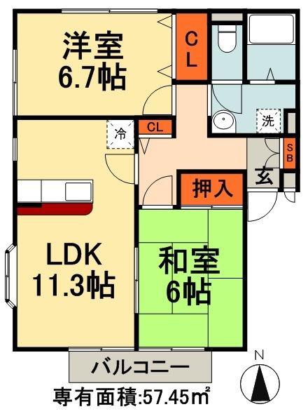 パレアージュD(2LDK/1階)の間取り写真