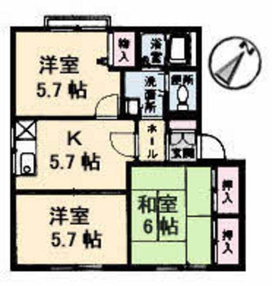 ルミナス矢賀 B棟(3K/1階)の間取り写真