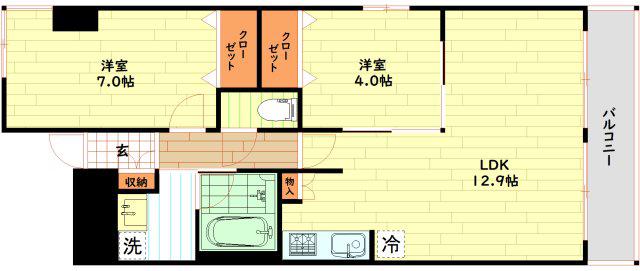 ルチューレ西梅田(2LDK/3階)の間取り写真